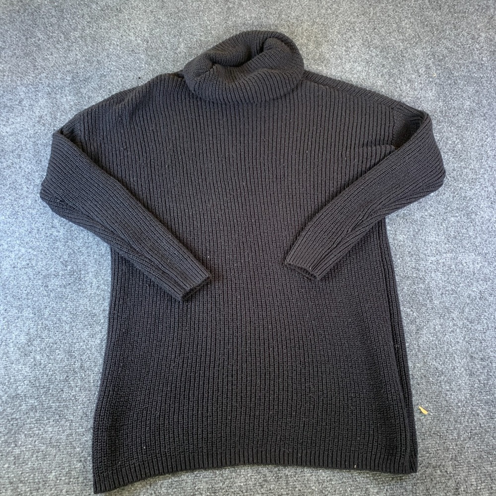 Nordstrom Caslon Sweater Womens L Black Good Ribbed Knit Cotton Turtleneck